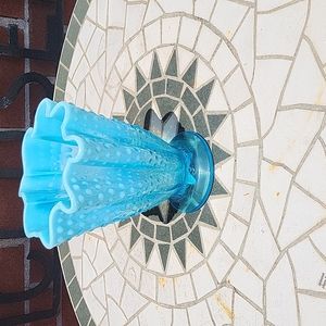 Blue opalescent modern style ruffled vase